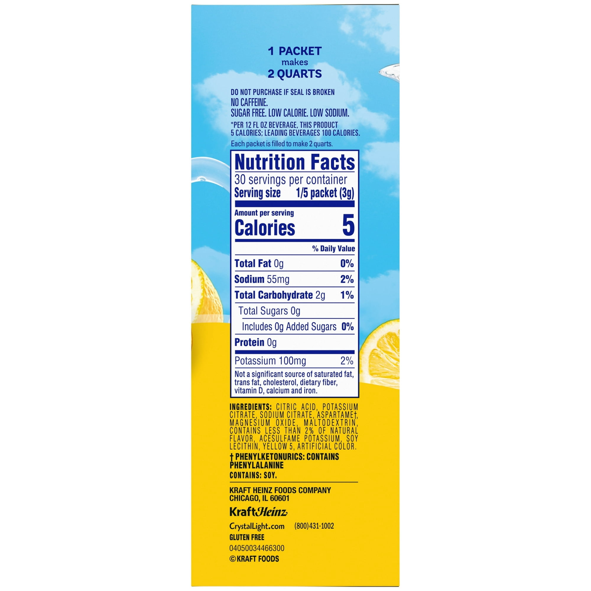 Crystal Light Lemonade Sugar Free Drink Mix Caffeine Free, 6 ct Pitcher Packets, 3.2 oz (Pack of 4)