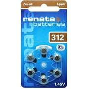 Renata Hearing Aid Battery ZA 312 Maratone Zinc Air Hearing Aid Pack of 6 pcs (2 Pack of ZA 312)