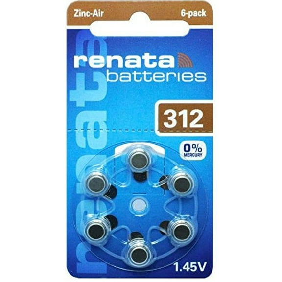 Renata Hearing Aid Battery ZA 312 Maratone Zinc Air Hearing Aid Pack of 6 pcs (2 Pack of ZA 312)
