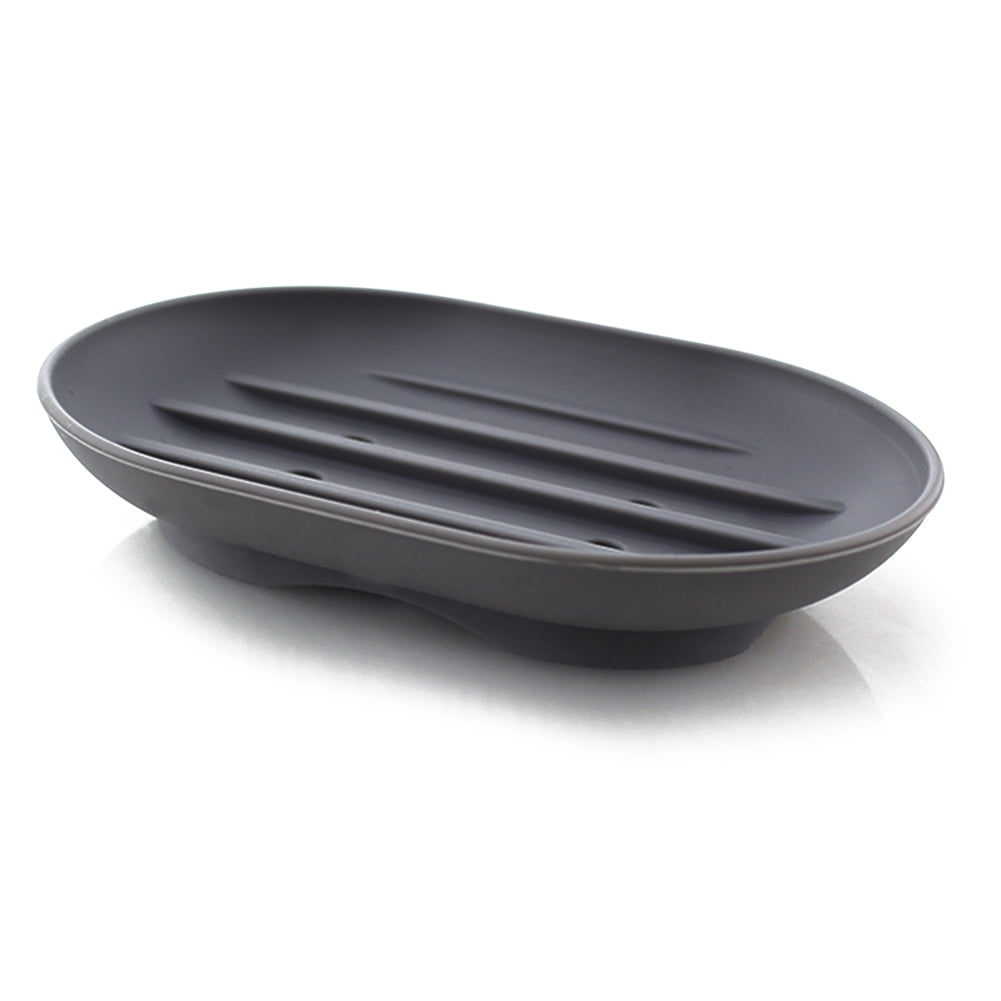 Bathroom Silicone Soap Dish Storage Holder Rack Bath Soapbox Plate Tray Drain