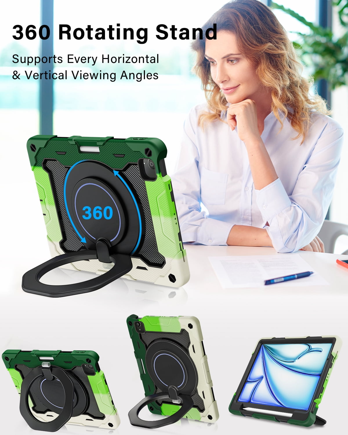 ROISKIN for iPad Air 11 inch Case (M3 2025/M2 2024)/ Air 6th Generation for Kids with HD Screen Protector, 360 Rotating Kickstand, Shoulder Strap, Pen Holder, Heavy Duty Military Case for iPad Air 11