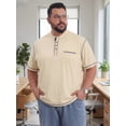 thumbnail image 4 of DARING DIVA Men's Big Tall Contrast Trim Button Down Short Sleeve Shirts 3XL Khaki, 4 of 7