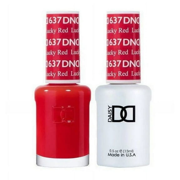 DND Gel Nail Polish & Nail Lacquer Set Soak Off Duo Set - #637 Lucky Red, 0.5 oz