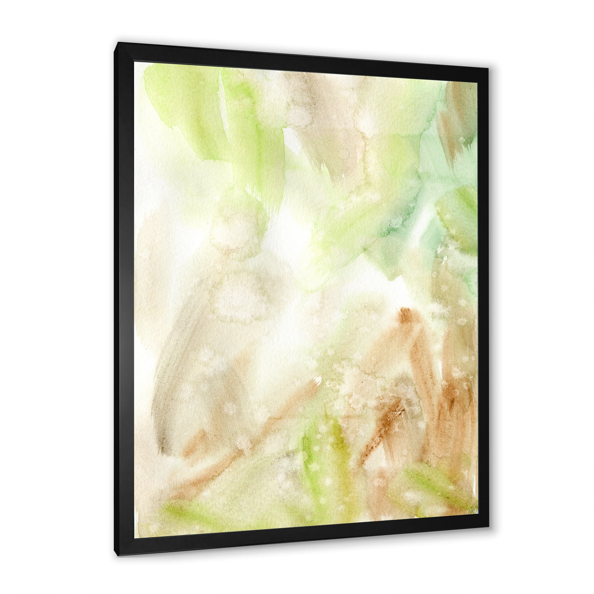 Designart 'Pastel Abstract With Brown Green and Beige Spots' Modern Framed Art Print