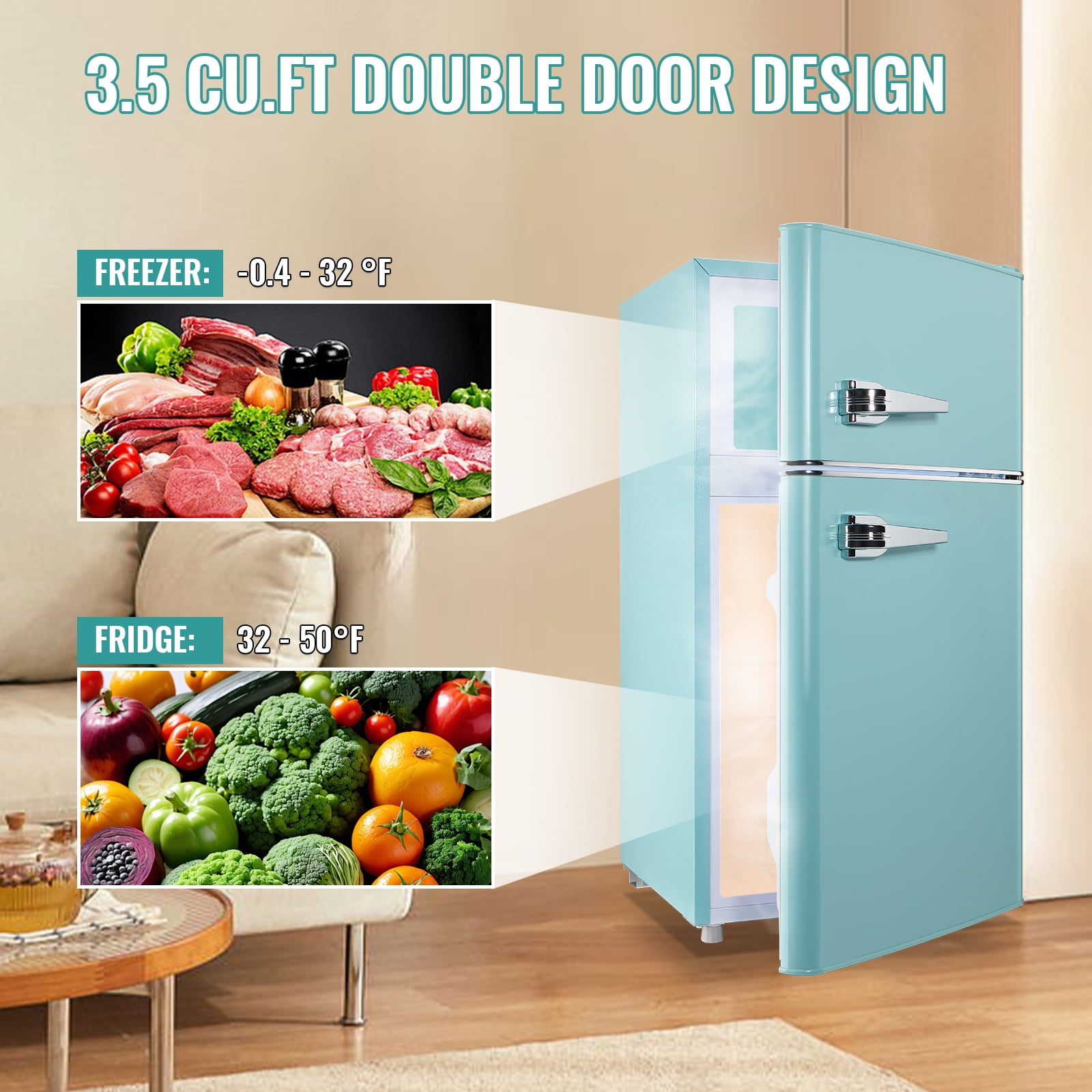 TACOOL BLUE Refrigerator with Top Freezer 3.5Cu.ft Two Door Small Mini Fridge with Extra Drink Space for Home Office Dorm BLUE