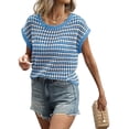 thumbnail image 3 of Women'S Sweater Vest Striped Pullover Tank Top Round Neck Cap Sleeve Casual Clothes Blue M, 3 of 7