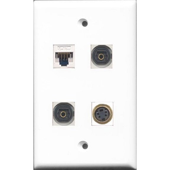 RiteAV 1 Port S-Video 2 Port Toslink and 1 Port Cat5e Ethernet White Wall Plate