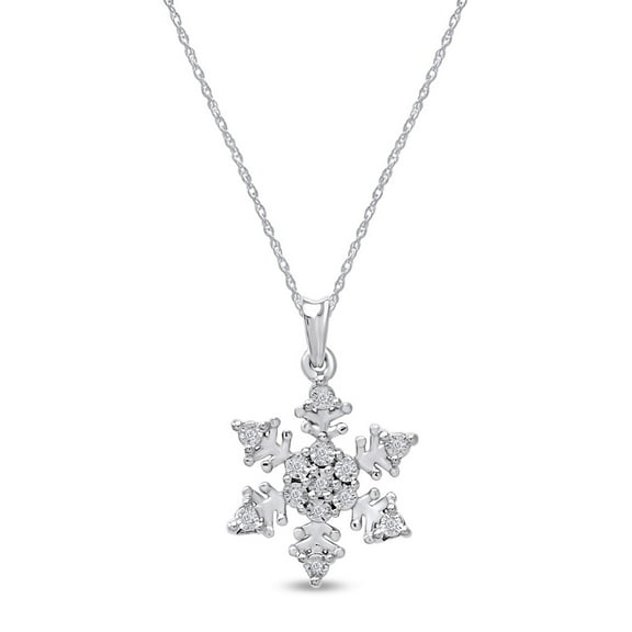 AFFY White Natural Diamond Accent Snowflake Pendant Necklace in 14K White Gold Over Sterling Silver