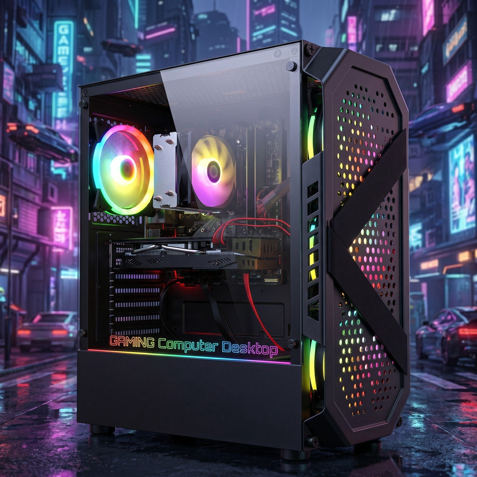 STGAubron Gaming PC Desktop, AMD Ryzen 5 5500, RX 6500 4G, 16G DDR4, 512G SSD, WiFi 6, BT 5.2, RGB Fan x4, Win 11 Home