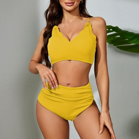 Solid Push-Up Brazilian Swimwear Set  Beachwear Swimsuit  Fashion Women  Seamless Comfort  Strappy Design  For Pool/Sunbathing  Supportive Fit  Quick Dry Material  Women Bathing Suit | Yellow M