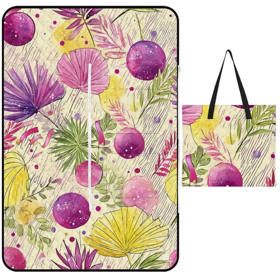 Tropical Watercolor Floral Seamless Pattern Picnic Blanket Waterproof Outdoor Beach Blanket Hand-held Pad Suitable for Travel, Camping, Beach, Family Gatherings