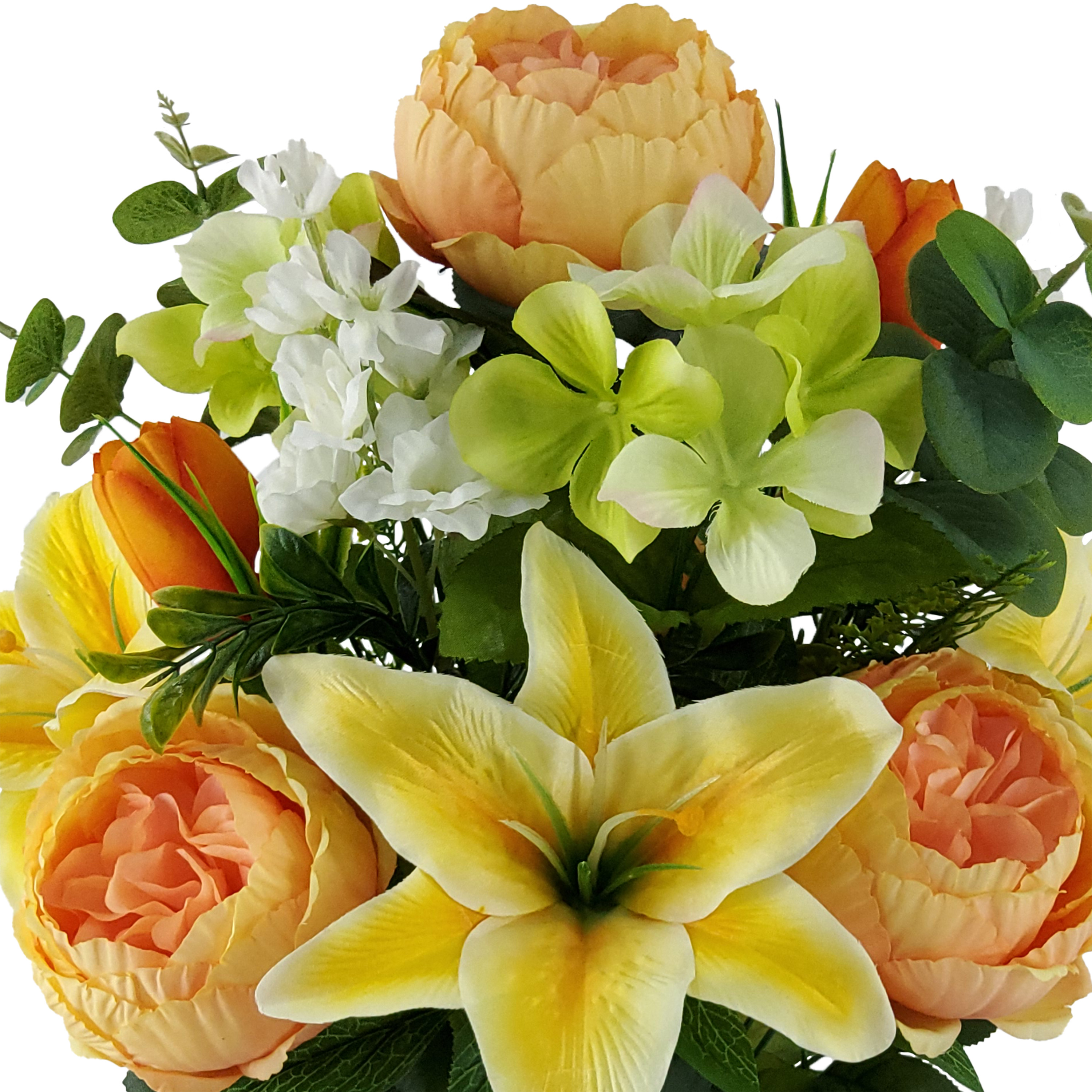 Mainstays 21 in Indoor/Outdoor Artificial Lily & Cabbage Rose Bouquet, Yellow