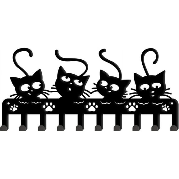1Set Cats Wall Hooks Key Holder Halloween Rack Hangers Iron Wall Mounted Hooker with 10 Hooks for Hats