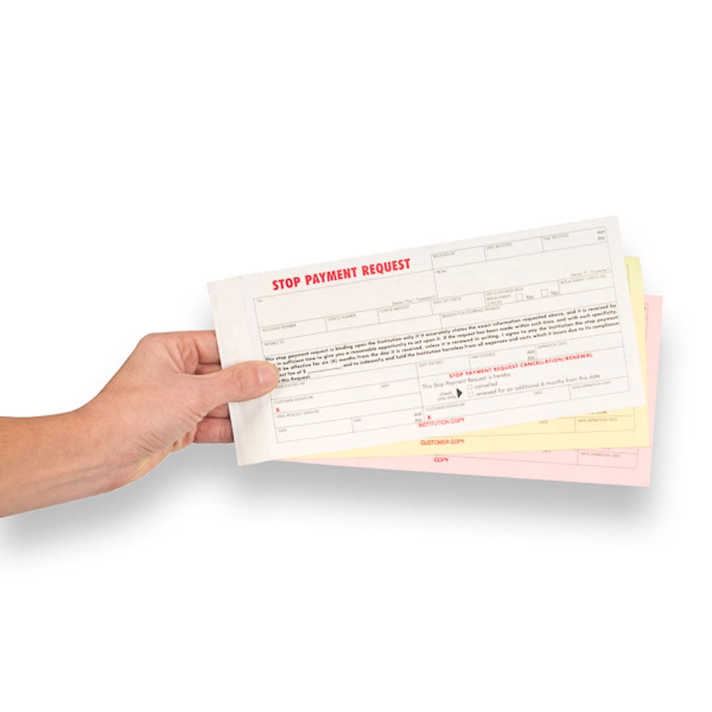 Stop Payment Request 3-Part Form