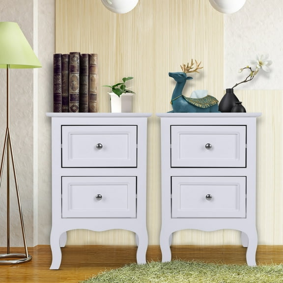 XIlee Country Style Two-Tier Night Tables,Small 2 Drawer Dresser, Nightstand with Fabric Bins for Bedroom, Closet, Dorm,White