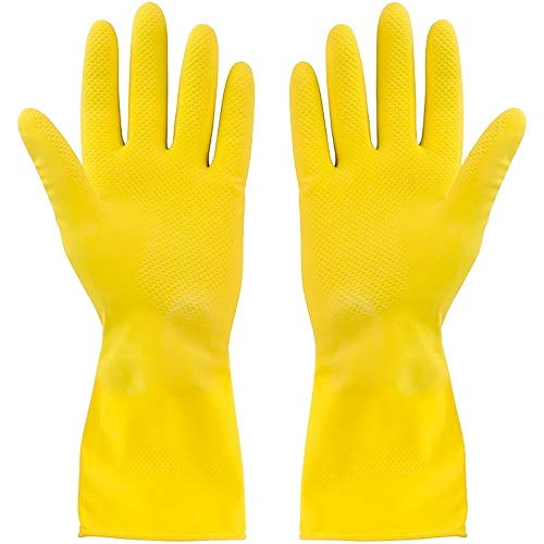 SteadMax 2 Pack Yellow Cleaning Gloves, Professional Natural Rubber Latex Gloves, Medium Size (2 Pairs)