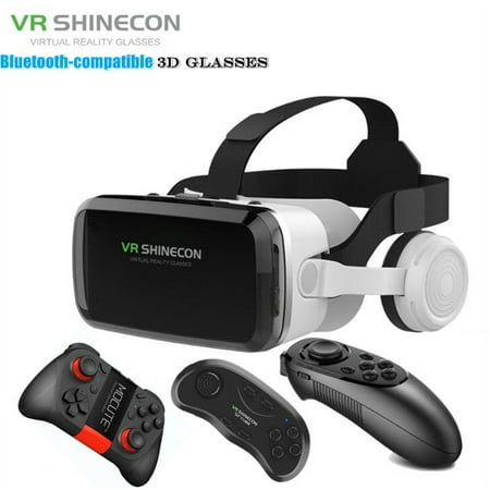 G04BS Wireless VR Glasses 3D Virtual Reality Box Google Cardboard Stereo Mic Headset Helmet for 4.7-7.2" Smartphone+Joystick