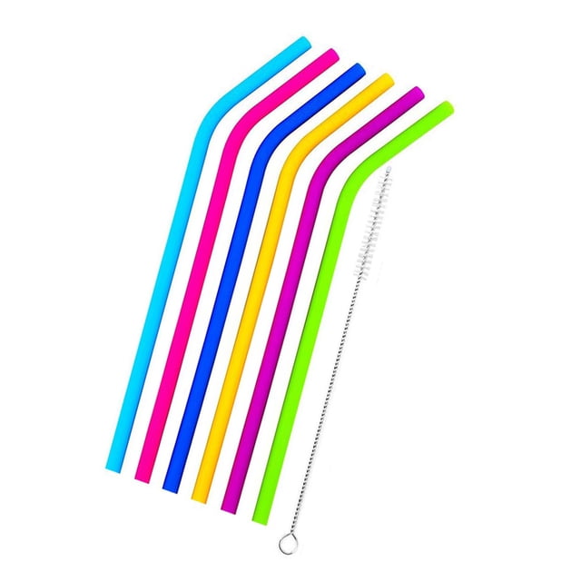 Bewildely 1 Juego de pajitas de silicona reutilizables sin olor a impurezas tubos de succión Colorfast fácil de limpiar con cepillo de limpieza para Cocina y Comedor No.1 Bewildely HA041346-01