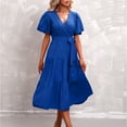 thumbnail image 3 of ZZwxWA Women's Summer Plus Size Dresses 2025 Tie Waist Casual V Neck Ruffle Short Sleeve Tiered Loose Midi Dress Sundress Holiday Beach Wear, 3 of 4