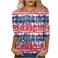 thumbnail image 1 of TSADFHJI T-Shirt à Manches Longues pour Femmes Col en V Mode Féminine Imprimé Jour de L'Indépendance Manches 3/4 T-Shirt Col Rond Décontracté L Rouge, 1 of 5