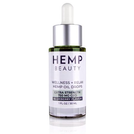 Hemp Beauty Blueberry Flavor 750 MG CBD Wellness+Relax Hemp Oil Drops Extra Strength 1 Ounce 30 Milliliters