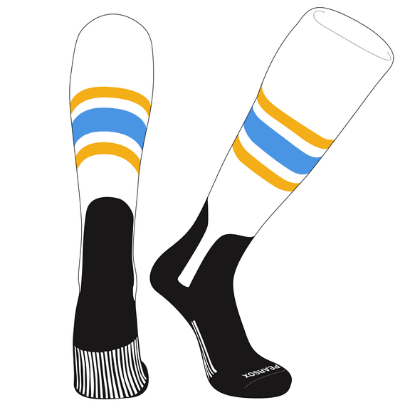 PEAR SOX OTC Baseball Softball Stirrup Socks (B, 7in) White, Gold, Sky Blue, Black (S)