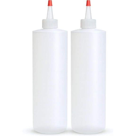 BRIGHTFROM Empty Squeeze Bottles 16 OZ, 2 PACK Squirt Containers with Red Top, BPA Free for Condiments, Syrup, Ketchup, Sauces, Dressing, Oil, Honey | Arts and Crafts - Leak Proof - Kitchen