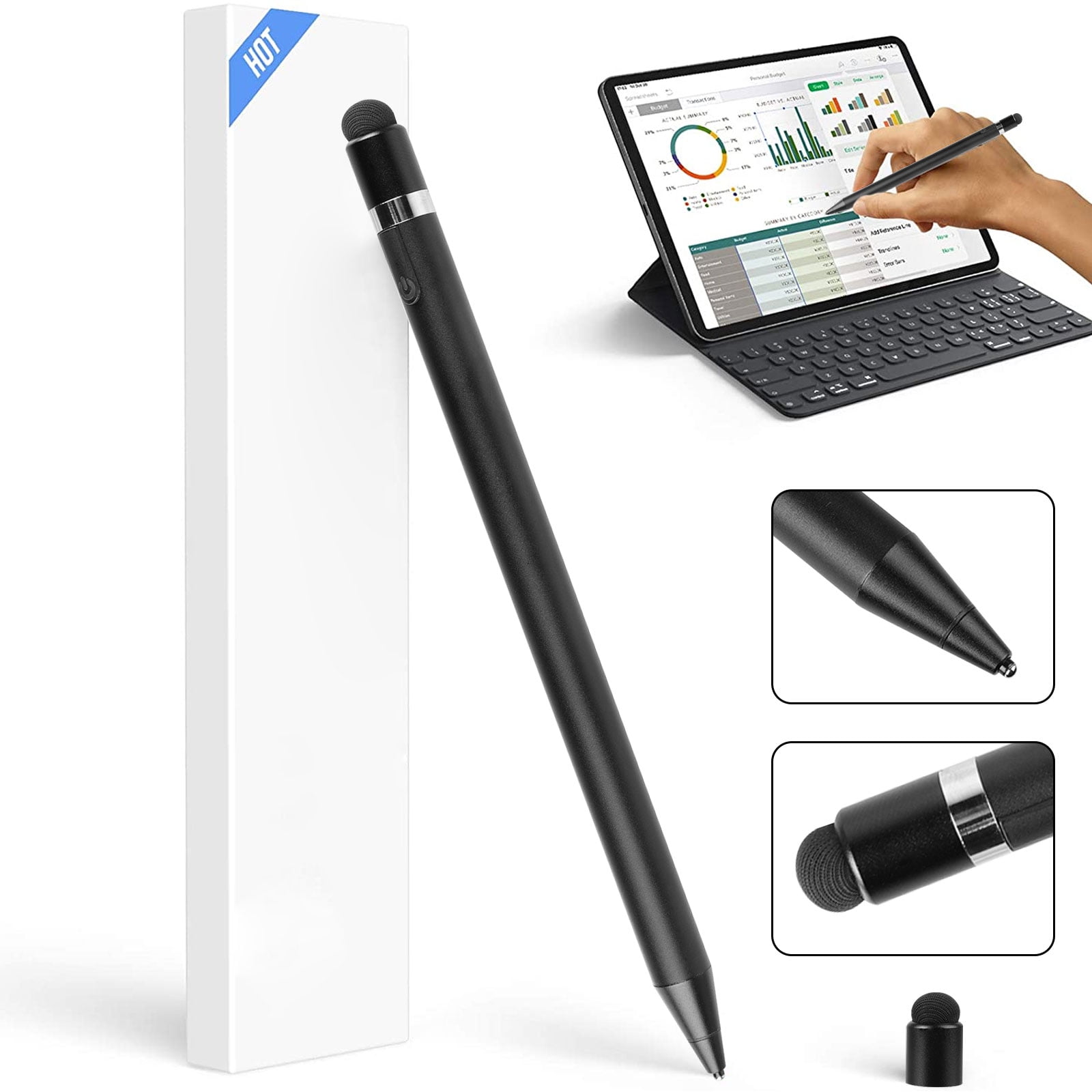 volgorde Taiko buik Demonteer Active Stylus Pen, TSV Fine Point Stylus for Touch Screens, Rechargeable  Tablet Pen for Precise Writing Drawing, Digital Pencil Fit for Apple iPad  iPhone Pro Mini, iOS Android Smartphone - Walmart.com