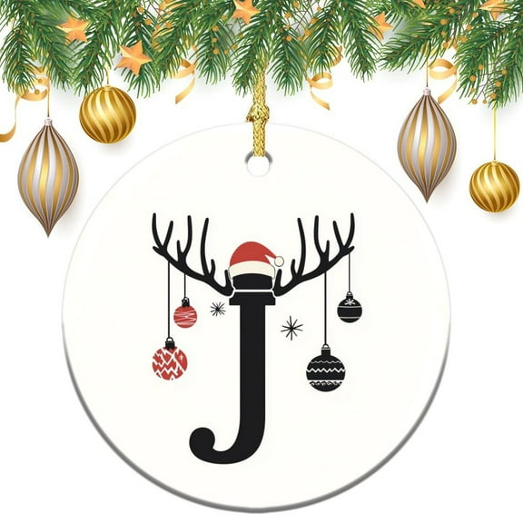 Ceramics Ornaments Christmas 2025 Initial Stocking Name Tags Reindeer Name Letter J Personalized Christmas Ceramic Elegant Hanging Christmas Tree Decorations for Family Friend