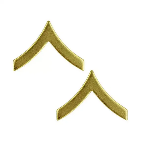 USMC Marine Corps Chevron Satin Gold PFC Private 1st Class-2 pc