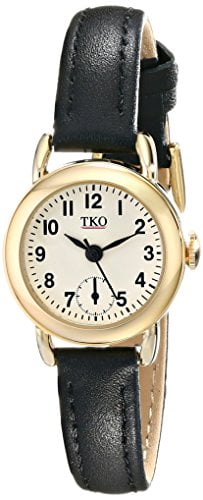 TKO Women's Small Face Black Leather Gold Watch TK658BK