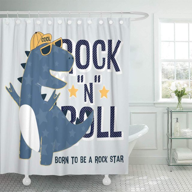 ABPHQTO Boy Dinosaur Illustration Vector for Print Design Cute Kid Dino Cortina de ducha 150x180 cm