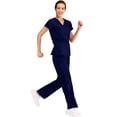 thumbnail image 3 of Minty Mint, Women's, V Neck Solid Stretch Medical Scrub Set, Indigo, L, 3 of 5