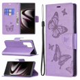 thumbnail image 2 of Dteck Case for Samsung Galaxy S22 Ultra 5G, [Kickstand][Wrist Strap][Card Holder Slots] Butterfly Floral Embossed PU Leather Flip Cover for Samsung Galaxy S22 Ultra 5G - Violet, 2 of 5