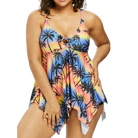 DYMADE Women's Plus Size Swimsuits Floral Print Swimwear Bathing Suit Two Piece