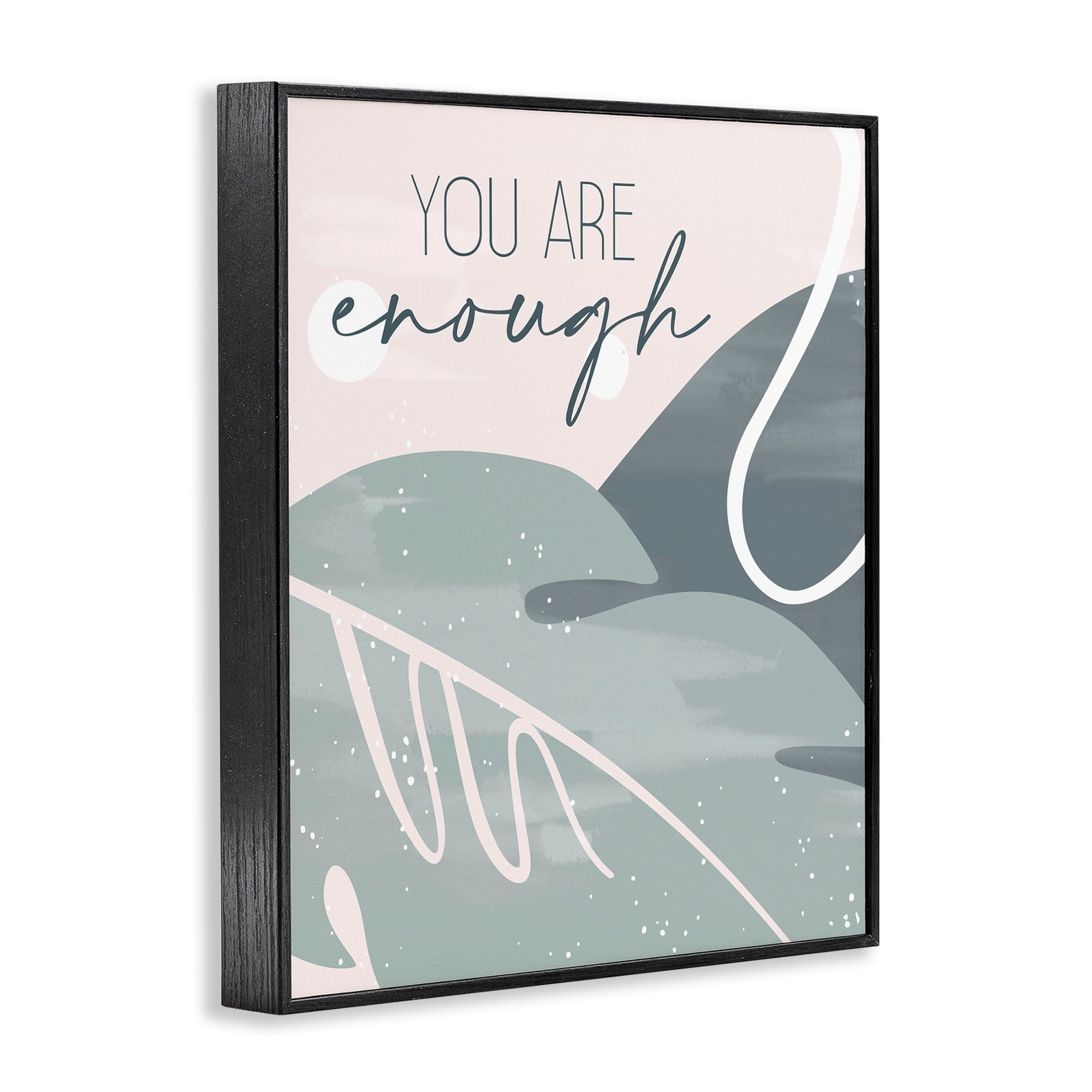 Stupell Industries You are Enough Phrase Soft Green Leaves Black Framed by Kim Allen
