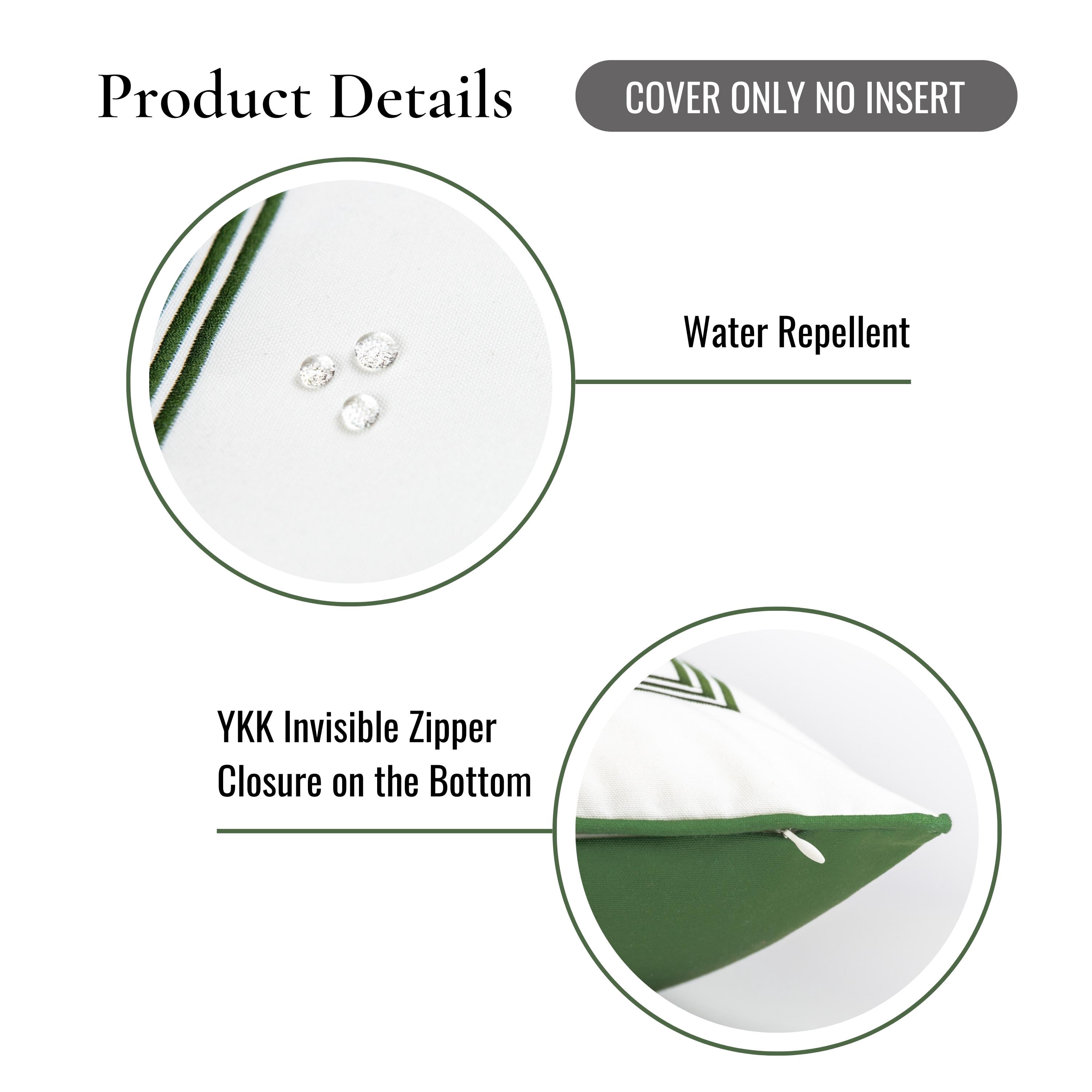 Hofdeco Premium Coastal Patio Indoor Outdoor Pillow Cover Only, 20"x20" Water Resistant for Backyard, Couch, Green Embroidered Square Line