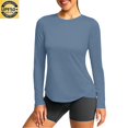 thumbnail image 5 of Women's Loose Fit Long Sleeve Round Neck Solid Color Shirts Sun Protection Comfortable Breathable UV Blocking Casual Daily Work Office | CSEONE,Blue M, 5 of 6