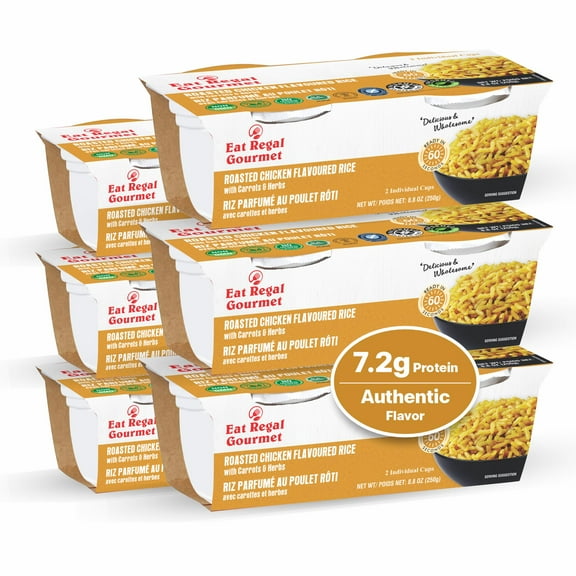 Eat Regal Gourmet Roasted Chicken Flavored Rice with Carrots and Herbs, 2 Individual Cups, Pack of 6, Ready in 55 Seconds