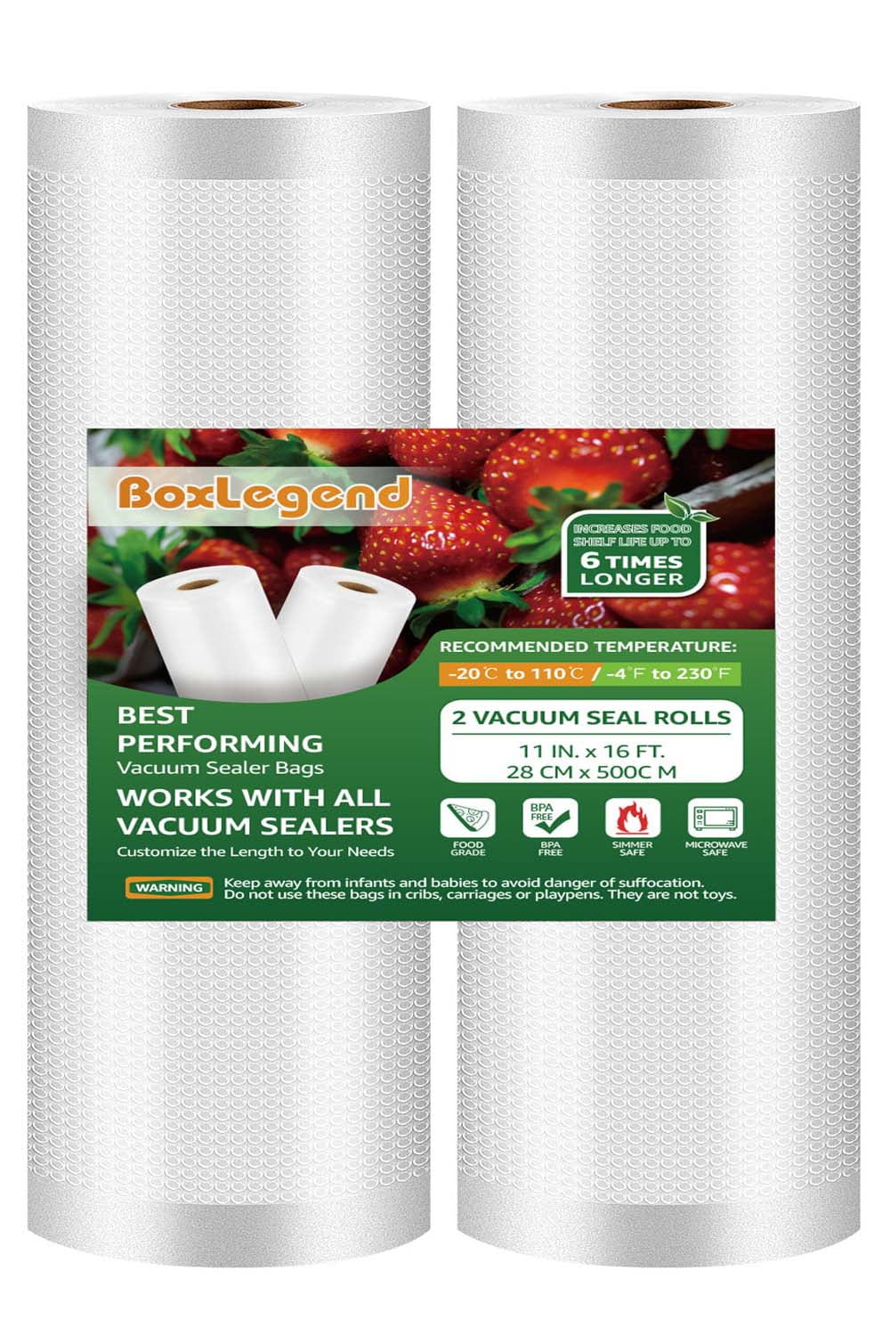 Vacuum Sealer Bags, 2 Rolls 11''x16' Seal a Meal Bags Food Saver Rolls