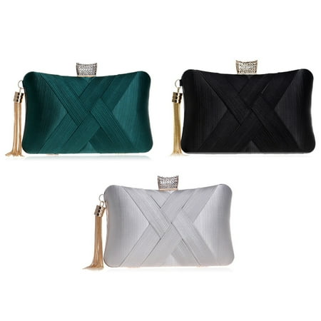 Fashionable Women s Clutch Water Diamond Evening Dress Ball Party Handbag Crossbody Wallet Chain Bag - Green+Black+Silver