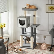 Angle View: Yaheetech 52'' Multilevel Cat Tree Medium Cat Tower with Condo Hammock Perch Scratching Posts for Cats Kittens Play, Light Gray