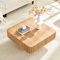 thumbnail image 4 of Modern Handcrafted Drum Coffee Table 31.5 Inch Square Wood Veneer Top with Sturdy MDF Pedestal Base for Small Living Room Bedroom Natural Finish, 4 of 9