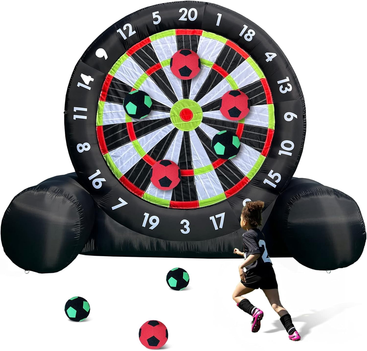 OZIS 10Ft Tall Giant Inflatable Soccer Ball Darts Board with 8pcs Soccer Ball & 350W Blower