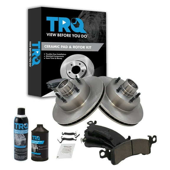 TRQ Posi Ceramic Brake Pad & Rotor Kit Front w/Chemicals BKA16307