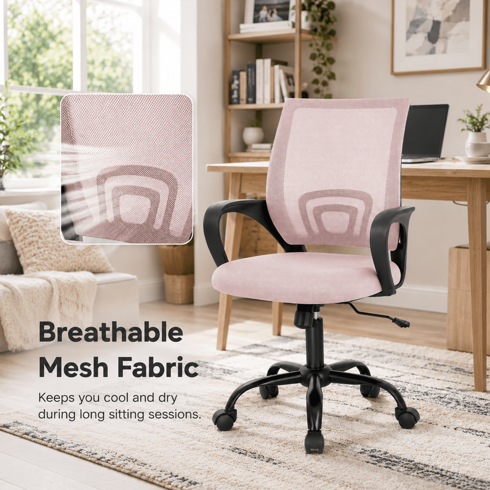 Alvantor 2 Set Office Chair, Ergonomic Mesh Desk Chair with Lumbar Support and Fixed Armrests, Adjustable Height & 360° Swivel, 250lbs