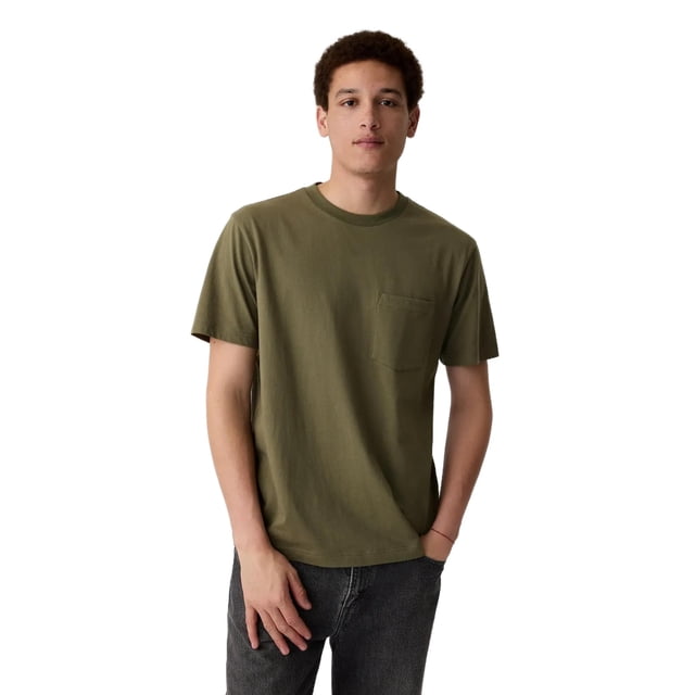 Camiseta GAP para hombre con bolsillo, color verde surplus, talla S