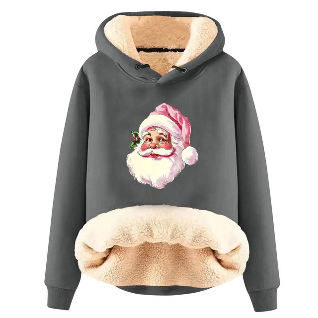 Chaquetas y abrigos casuales con capucha de manga larga para mujer, jersey con capucha de manga larga, top con estampado navideño, abrigo casual, top de poliéster para mujer