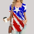 thumbnail image 2 of Cyber_Monday Deals Xihbxyly Tops for Women, July of 4th Shirt for Women Summer V Neck Short Sleeve American Flag Clothes Patriotic Outfit Top Pleated Mesh Blouses Loose Fitting Tops for Women, 2 of 6