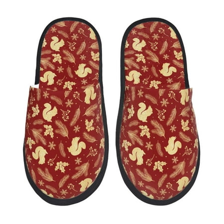 Balery Golden Squirrels Holiday Slient Indoor Furry Fleece Comfort House Shoes Soft Non-Slip Home Shoes Cotton slippers House Slippers-- Large